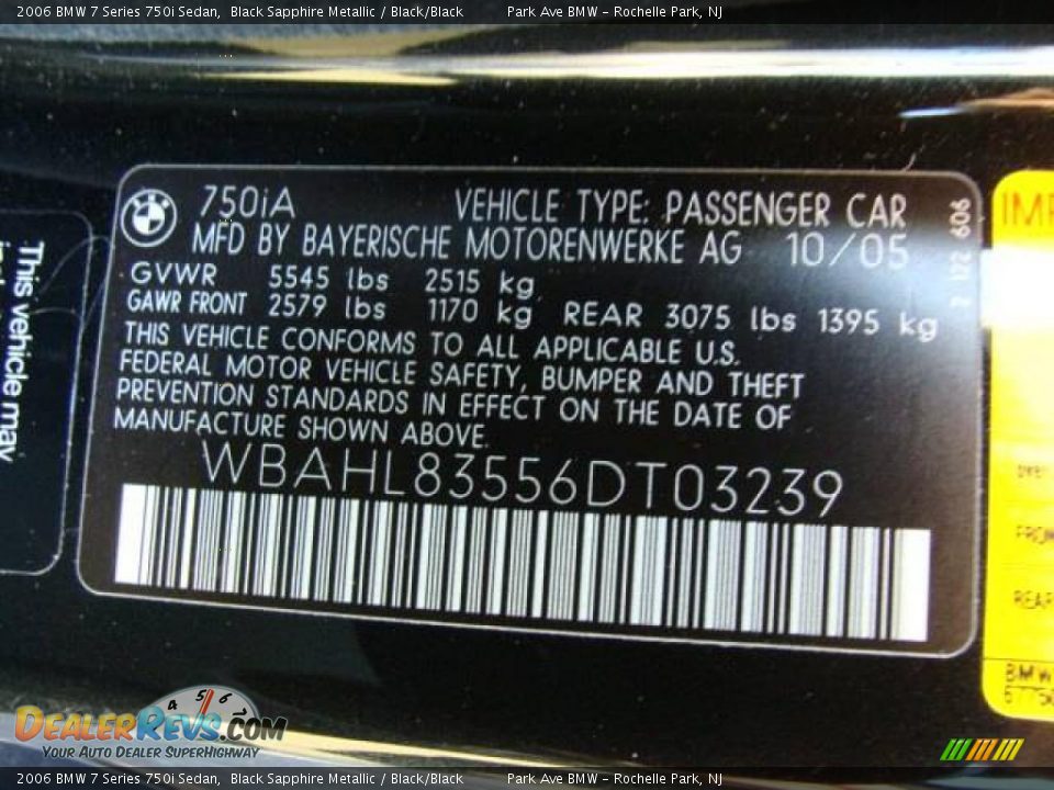 2006 BMW 7 Series 750i Sedan Black Sapphire Metallic / Black/Black Photo #26