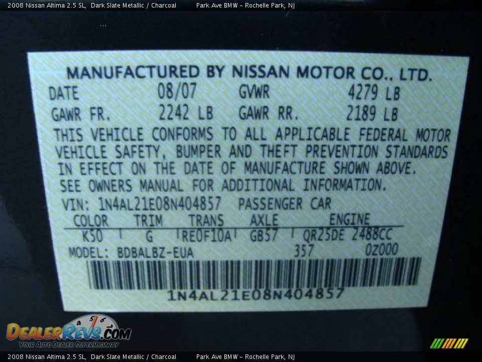 2008 Nissan Altima 2.5 SL Dark Slate Metallic / Charcoal Photo #26