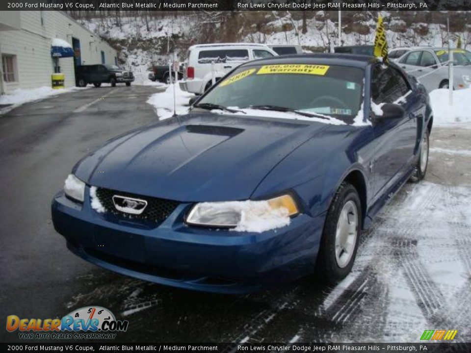 2000 Ford Mustang V6 Coupe Atlantic Blue Metallic / Medium Parchment Photo #8
