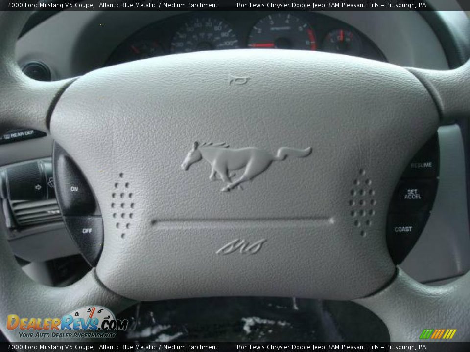 2000 Ford Mustang V6 Coupe Atlantic Blue Metallic / Medium Parchment Photo #21