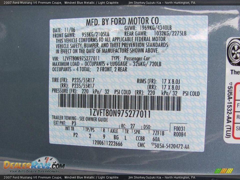 2007 Ford Mustang V6 Premium Coupe Windveil Blue Metallic / Light Graphite Photo #14