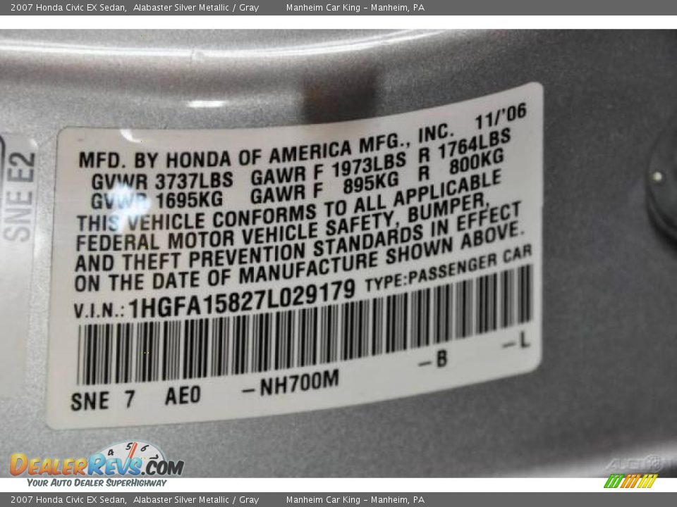 2007 Honda Civic EX Sedan Alabaster Silver Metallic / Gray Photo #17