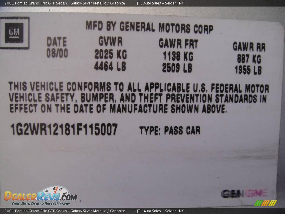 2001 Pontiac Grand Prix GTP Sedan Galaxy Silver Metallic / Graphite Photo #18