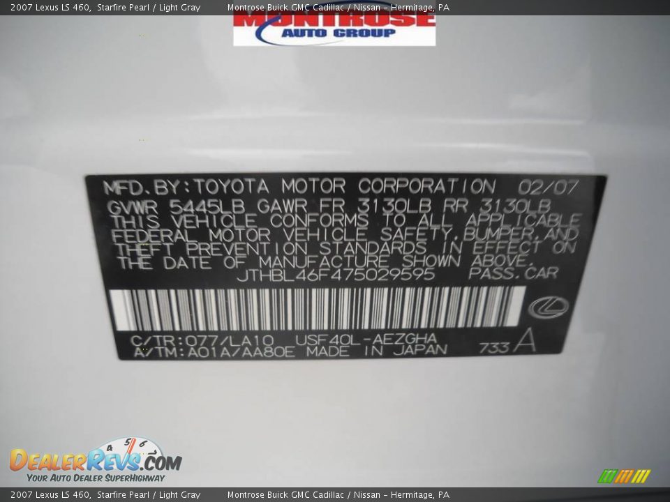 2007 Lexus LS 460 Starfire Pearl / Light Gray Photo #11