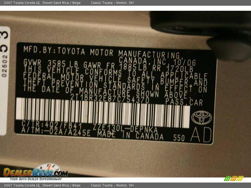 2007 Toyota Corolla LE Desert Sand Mica / Beige Photo #21