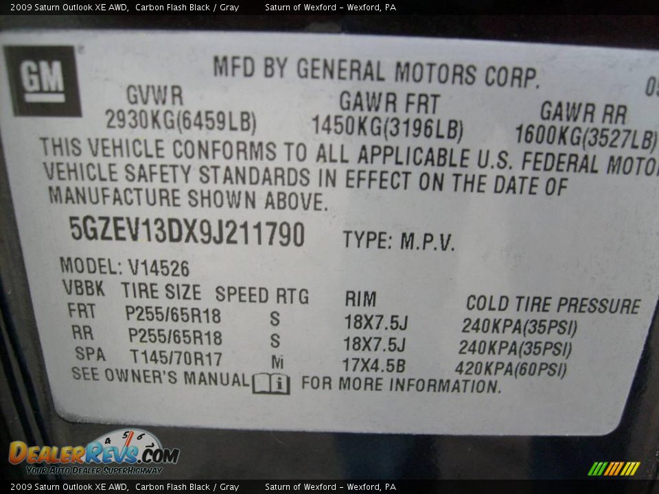 2009 Saturn Outlook XE AWD Carbon Flash Black / Gray Photo #18