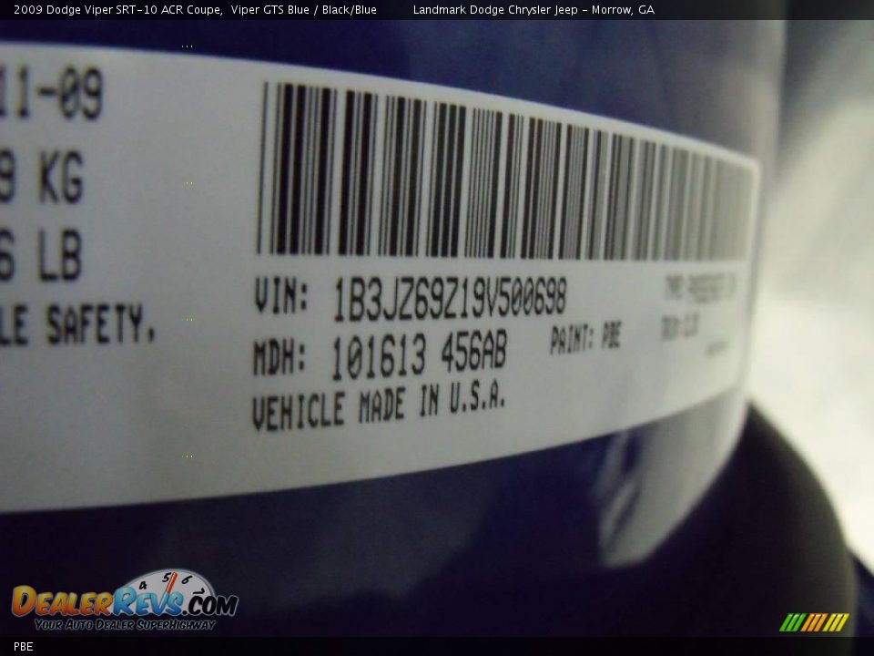 Dodge Color Code PBE Viper GTS Blue