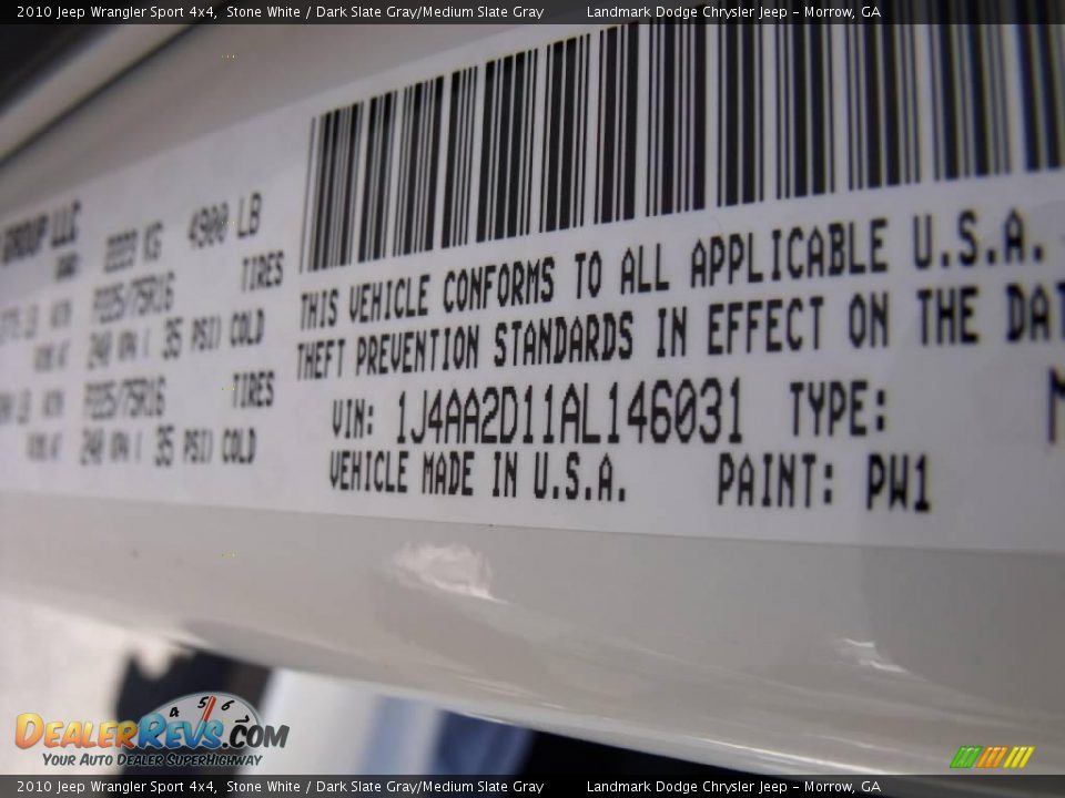 2010 Jeep Wrangler Sport 4x4 Stone White / Dark Slate Gray/Medium Slate Gray Photo #14