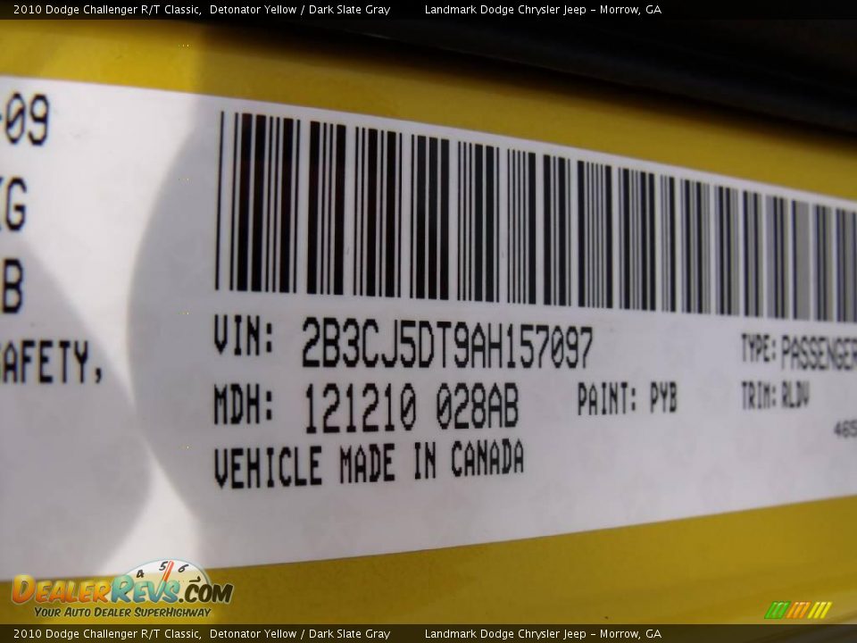 2010 Dodge Challenger R/T Classic Detonator Yellow / Dark Slate Gray Photo #15