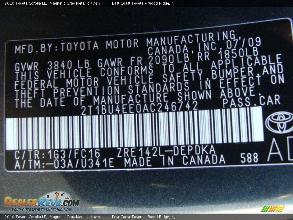 2010 Toyota Corolla LE Magnetic Gray Metallic / Ash Photo #15