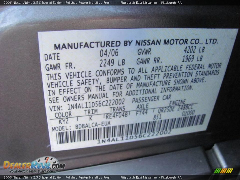 2006 Nissan Altima 2.5 S Special Edition Polished Pewter Metallic / Frost Photo #14