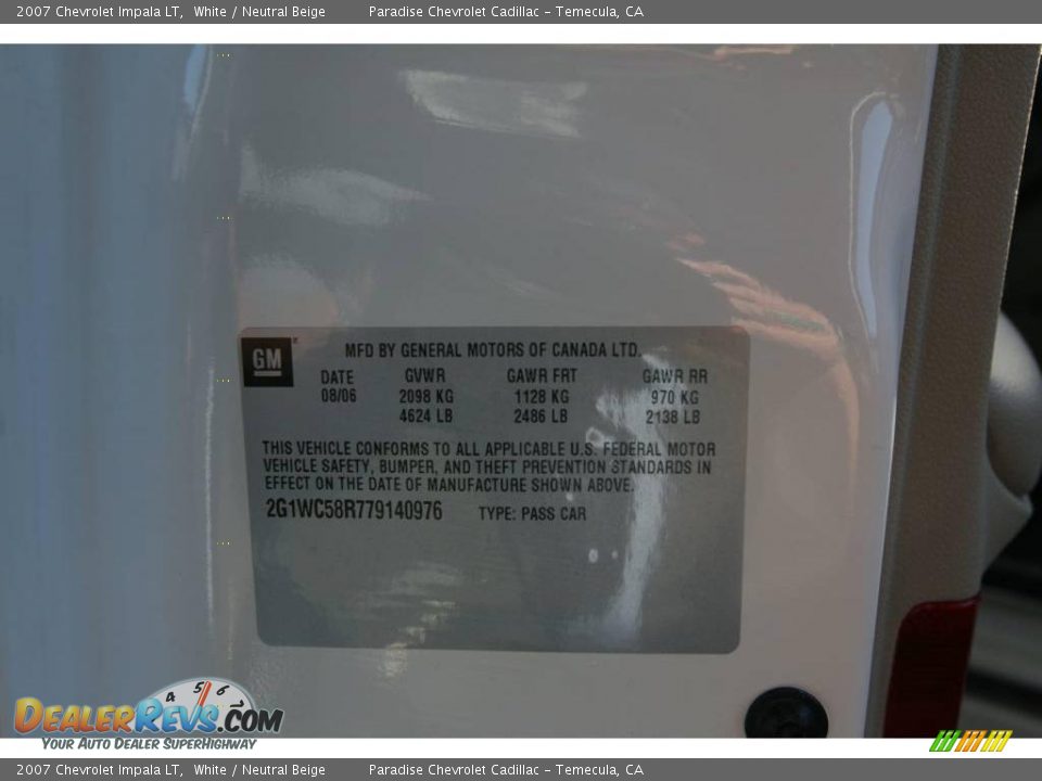 2007 Chevrolet Impala LT White / Neutral Beige Photo #28