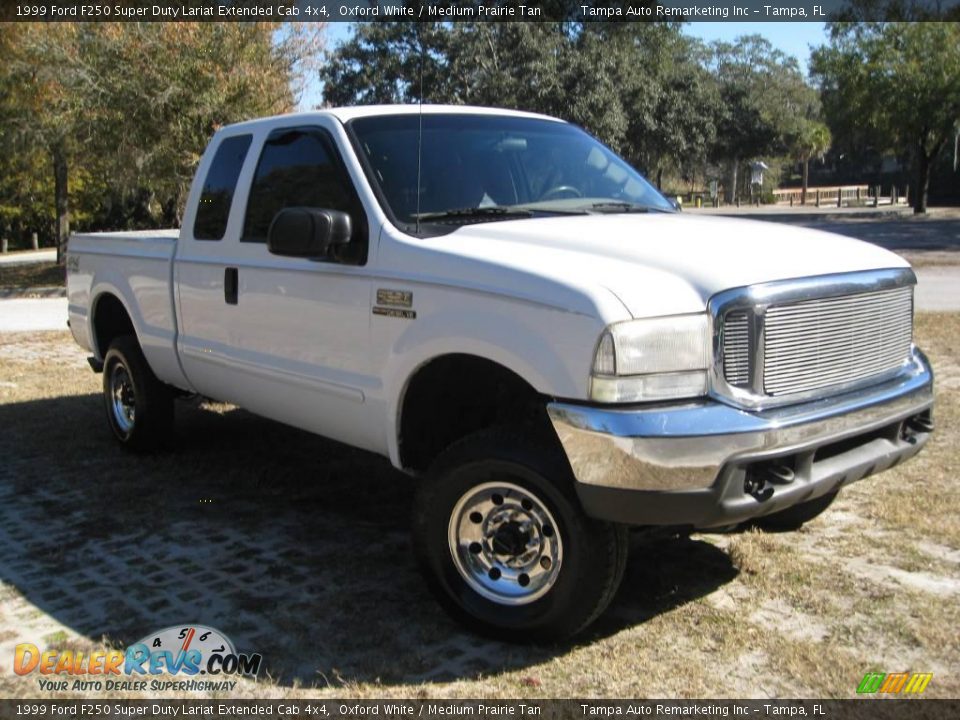 1999 Ford F250 Super Duty Lariat Extended Cab 4x4 Oxford White / Medium Prairie Tan Photo #5