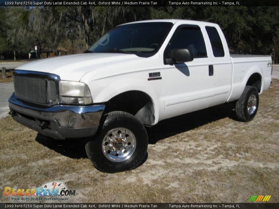 1999 Ford F250 Super Duty Lariat Extended Cab 4x4 Oxford White / Medium Prairie Tan Photo #6