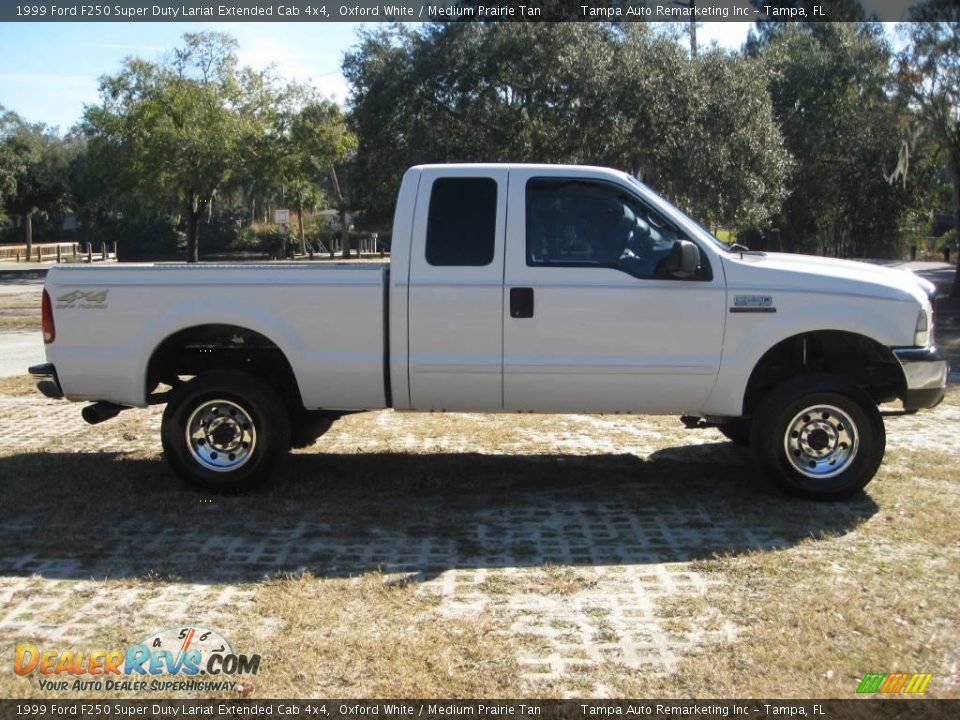 1999 Ford F250 Super Duty Lariat Extended Cab 4x4 Oxford White / Medium Prairie Tan Photo #8
