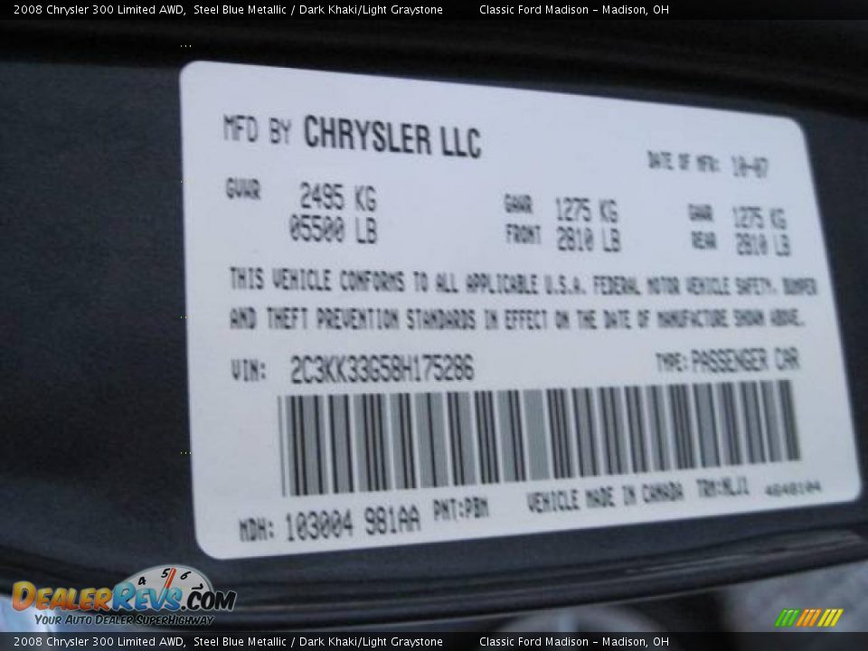 2008 Chrysler 300 Limited AWD Steel Blue Metallic / Dark Khaki/Light Graystone Photo #35