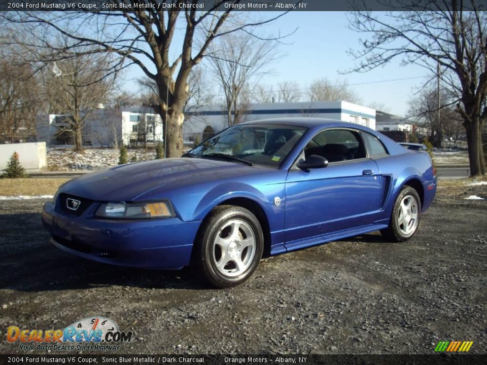 2004 Ford Mustang V6 Coupe Sonic Blue Metallic / Dark Charcoal Photo #1