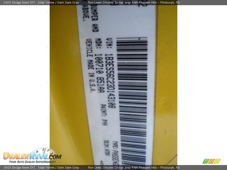 2003 Dodge Neon SXT Solar Yellow / Dark Slate Gray Photo #24