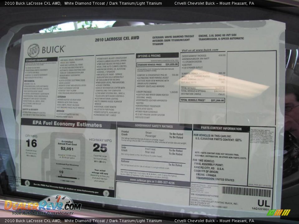 2010 Buick LaCrosse CXL AWD White Diamond Tricoat / Dark Titanium/Light Titanium Photo #16
