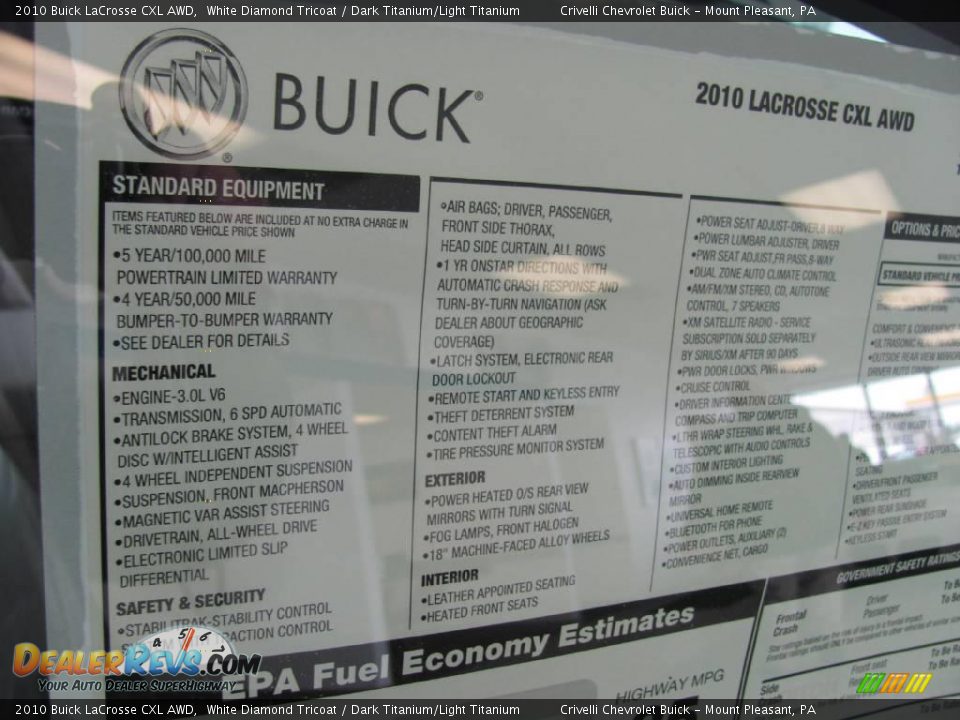2010 Buick LaCrosse CXL AWD White Diamond Tricoat / Dark Titanium/Light Titanium Photo #17