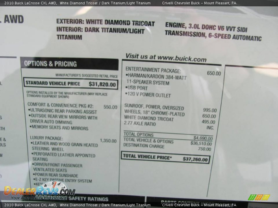 2010 Buick LaCrosse CXL AWD White Diamond Tricoat / Dark Titanium/Light Titanium Photo #18