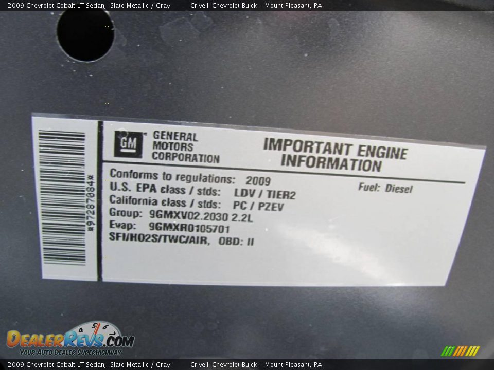 2009 Chevrolet Cobalt LT Sedan Slate Metallic / Gray Photo #27