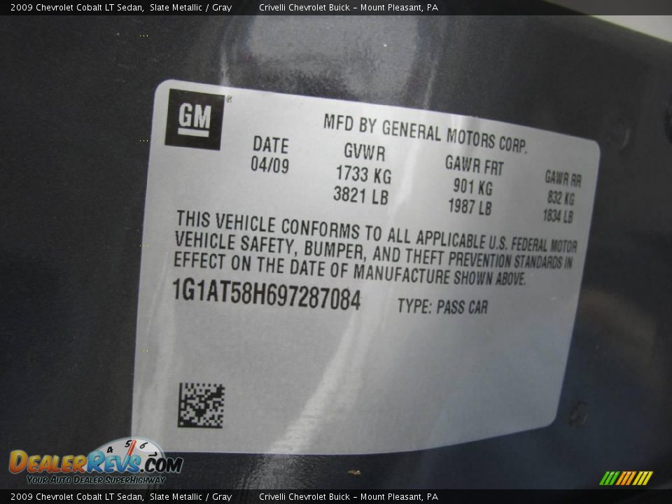 2009 Chevrolet Cobalt LT Sedan Slate Metallic / Gray Photo #29