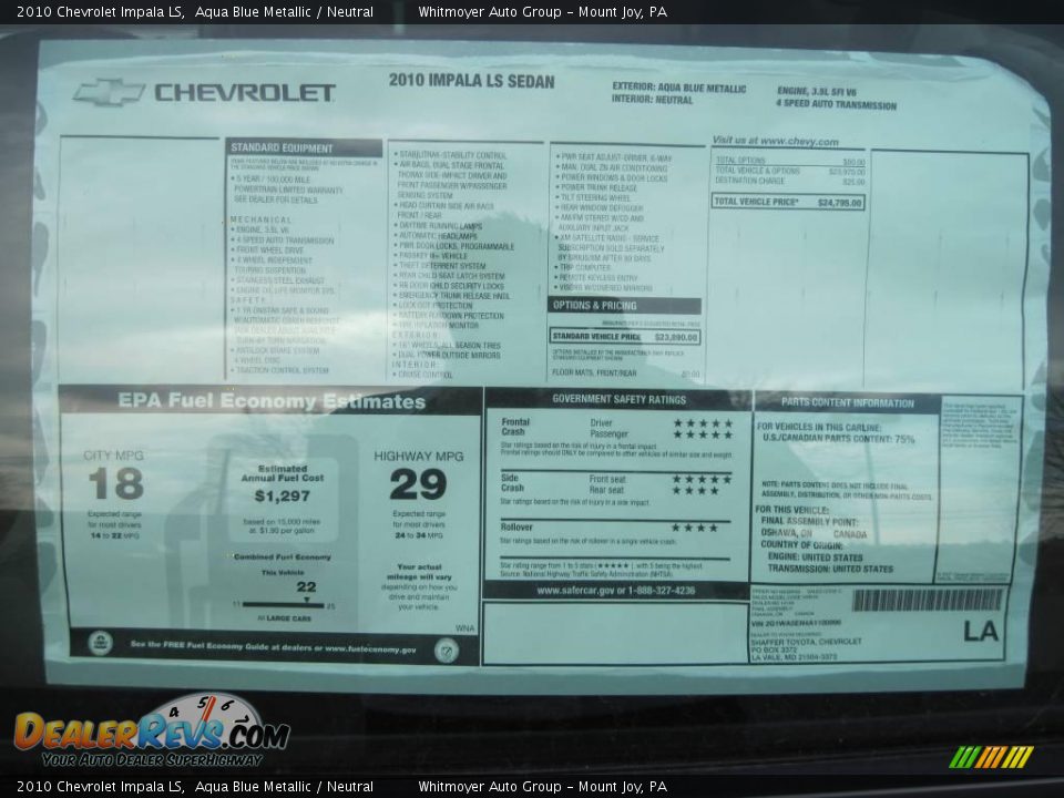 2010 Chevrolet Impala LS Aqua Blue Metallic / Neutral Photo #6
