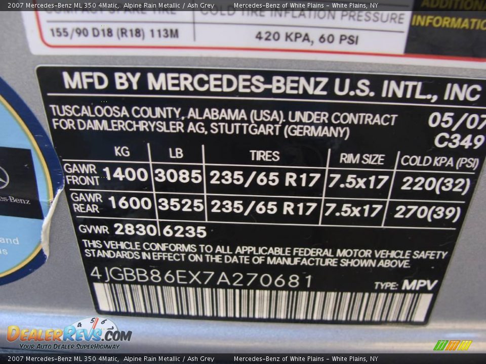 2007 Mercedes-Benz ML 350 4Matic Alpine Rain Metallic / Ash Grey Photo #21