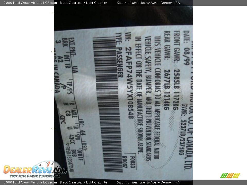 2000 Ford Crown Victoria LX Sedan Black Clearcoat / Light Graphite Photo #14