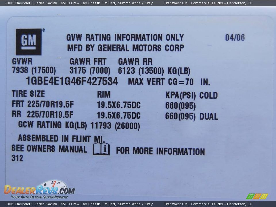 2006 Chevrolet C Series Kodiak C4500 Crew Cab Chassis Flat Bed Summit White / Gray Photo #27
