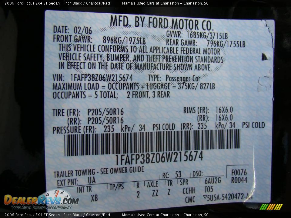 2006 Ford Focus ZX4 ST Sedan Pitch Black / Charcoal/Red Photo #28