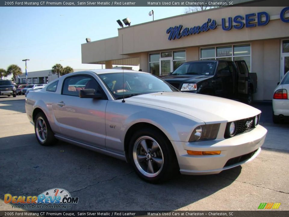 2005 Ford Mustang GT Premium Coupe Satin Silver Metallic / Red Leather Photo #2