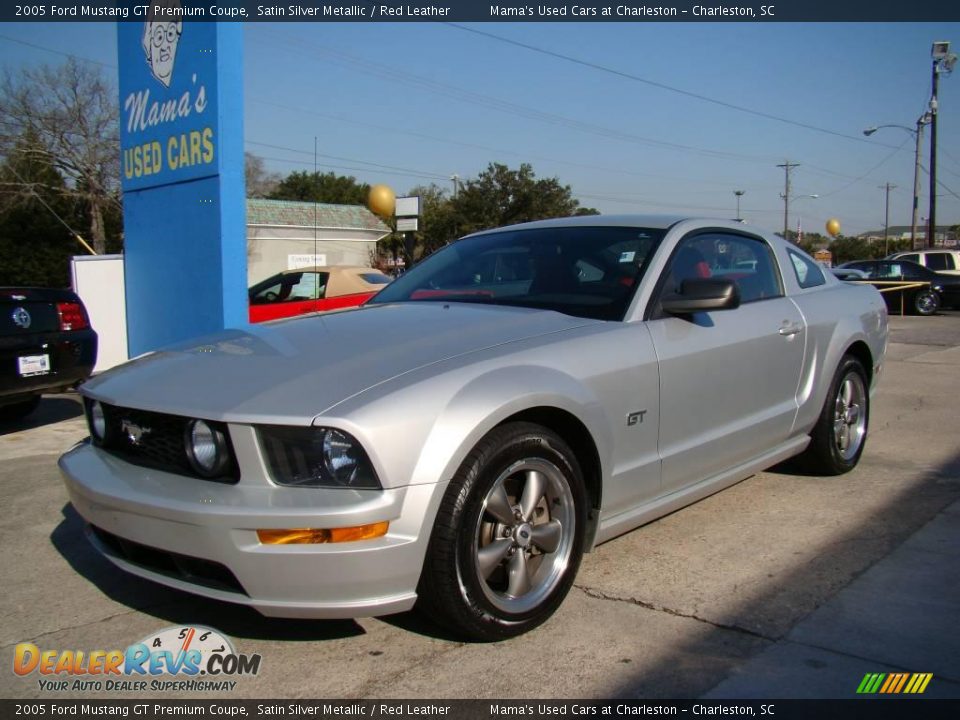 2005 Ford Mustang GT Premium Coupe Satin Silver Metallic / Red Leather Photo #4