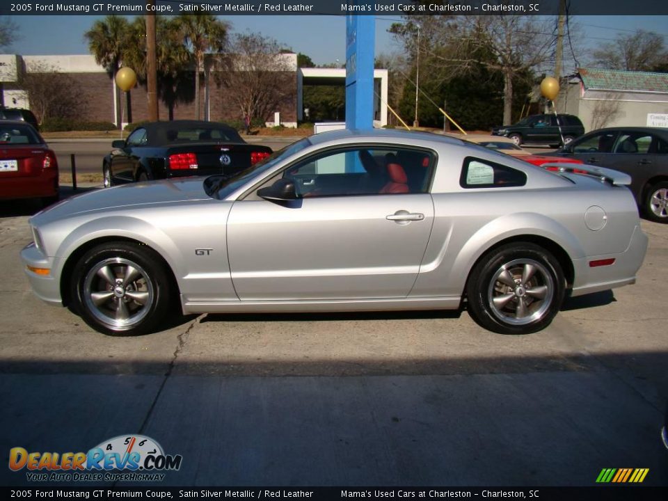 2005 Ford Mustang GT Premium Coupe Satin Silver Metallic / Red Leather Photo #5