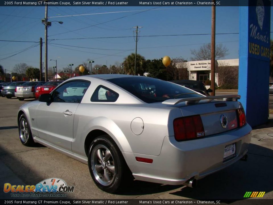 2005 Ford Mustang GT Premium Coupe Satin Silver Metallic / Red Leather Photo #6