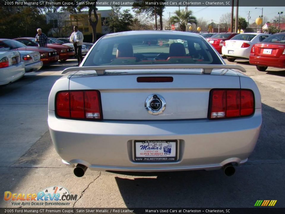 2005 Ford Mustang GT Premium Coupe Satin Silver Metallic / Red Leather Photo #7