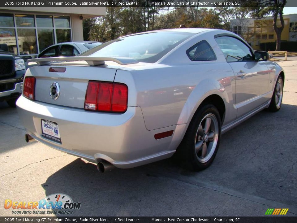 2005 Ford Mustang GT Premium Coupe Satin Silver Metallic / Red Leather Photo #8