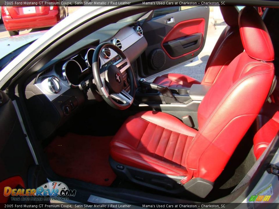 2005 Ford Mustang GT Premium Coupe Satin Silver Metallic / Red Leather Photo #9
