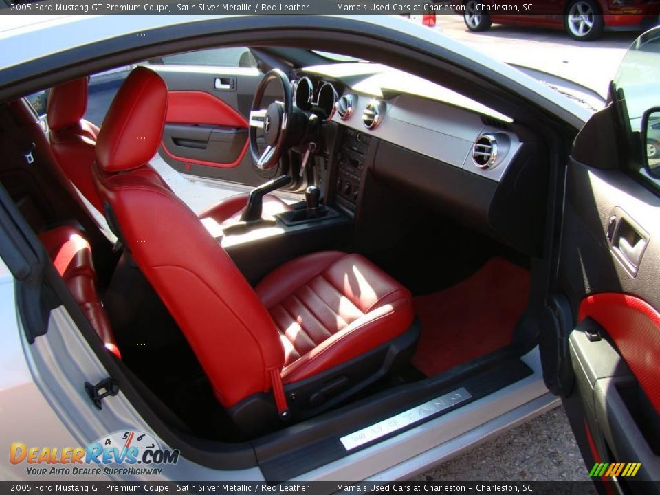 2005 Ford Mustang GT Premium Coupe Satin Silver Metallic / Red Leather Photo #12