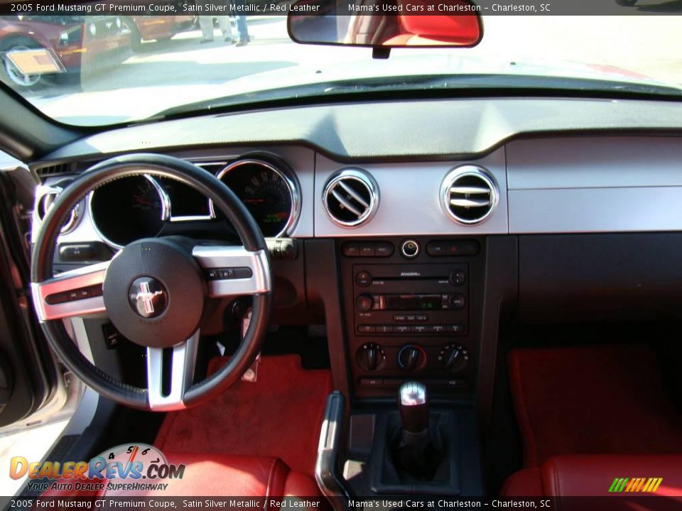 2005 Ford Mustang GT Premium Coupe Satin Silver Metallic / Red Leather Photo #15