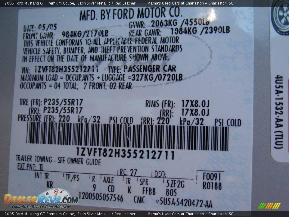 2005 Ford Mustang GT Premium Coupe Satin Silver Metallic / Red Leather Photo #20