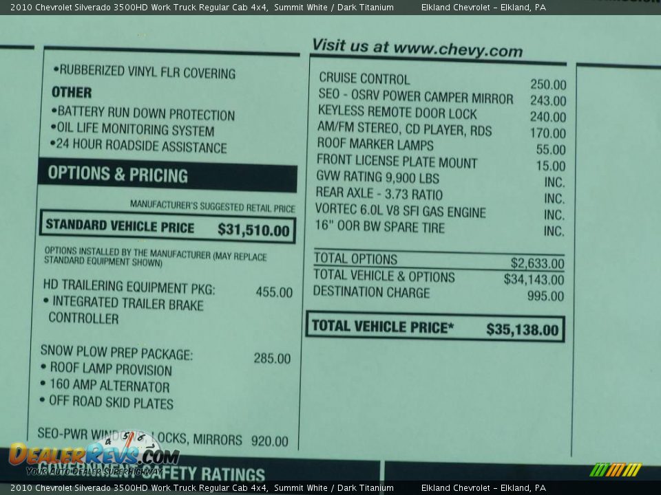 2010 Chevrolet Silverado 3500HD Work Truck Regular Cab 4x4 Summit White / Dark Titanium Photo #14