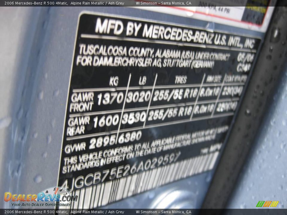 2006 Mercedes-Benz R 500 4Matic Alpine Rain Metallic / Ash Grey Photo #28