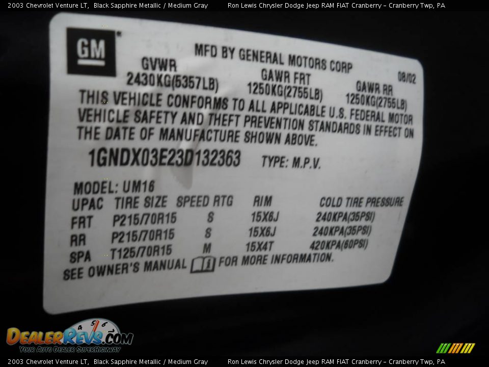 2003 Chevrolet Venture LT Black Sapphire Metallic / Medium Gray Photo #9