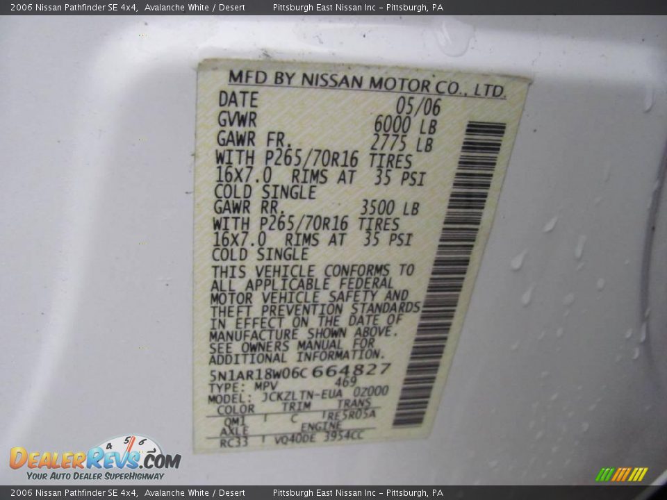 2006 Nissan Pathfinder SE 4x4 Avalanche White / Desert Photo #14