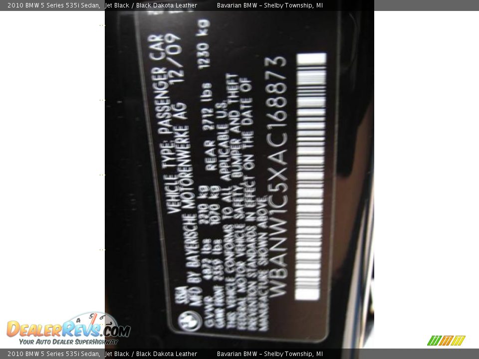 2010 BMW 5 Series 535i Sedan Jet Black / Black Dakota Leather Photo #9