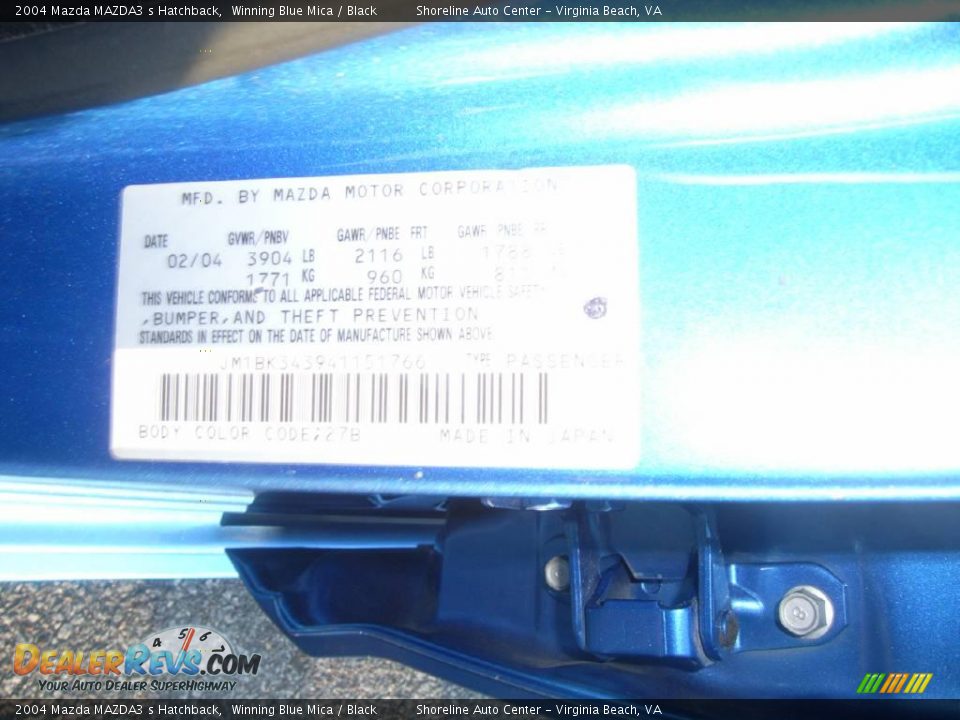 2004 Mazda MAZDA3 s Hatchback Winning Blue Mica / Black Photo #19