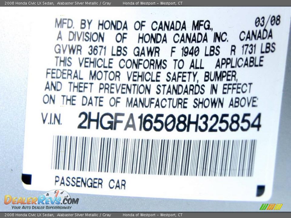 2008 Honda Civic LX Sedan Alabaster Silver Metallic / Gray Photo #25