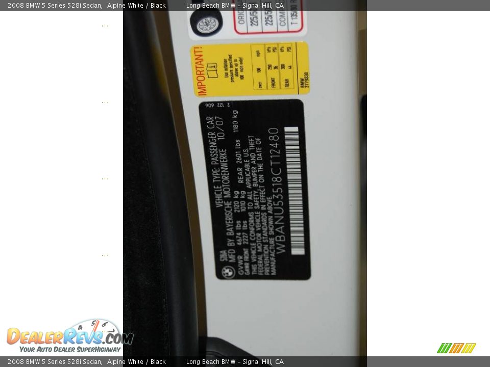 2008 BMW 5 Series 528i Sedan Alpine White / Black Photo #16